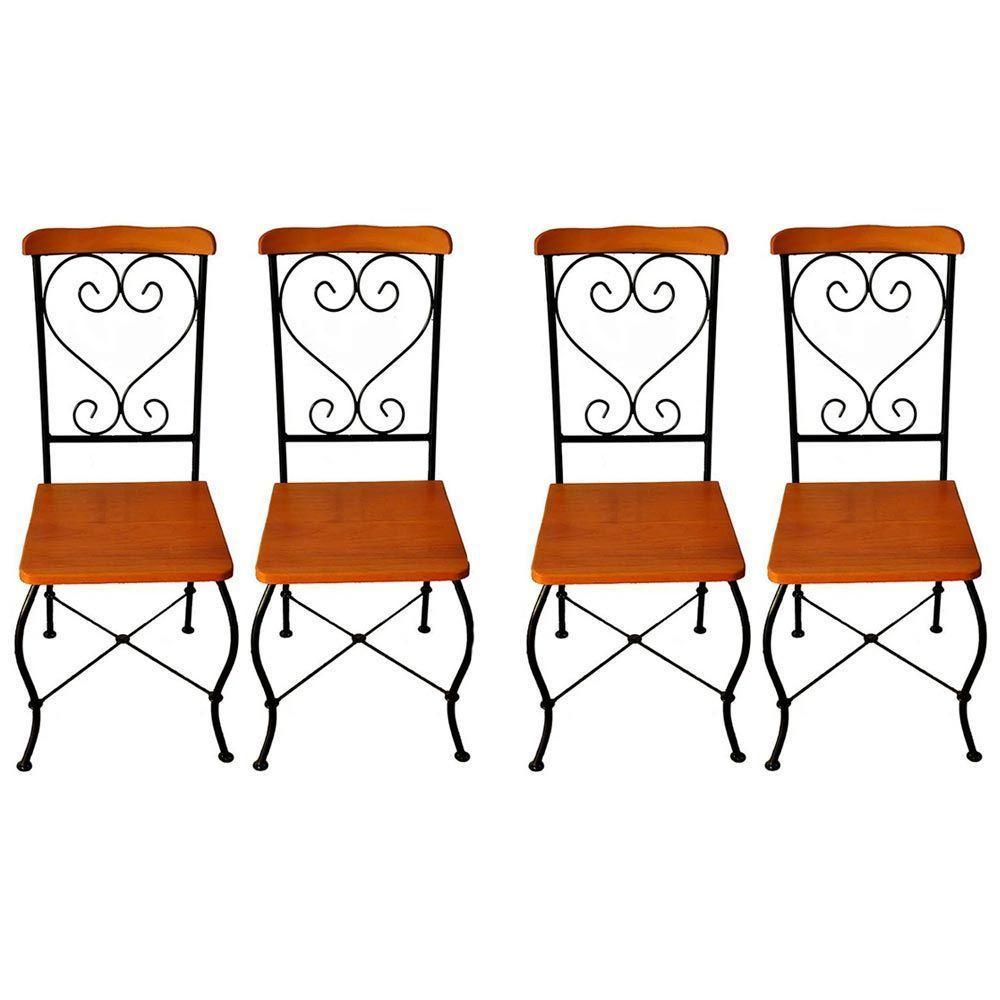 Cadeira De Jantar Conjunto Com 4 Estilo Industrial Rustica Ferro E Madeira Artesanal - 1