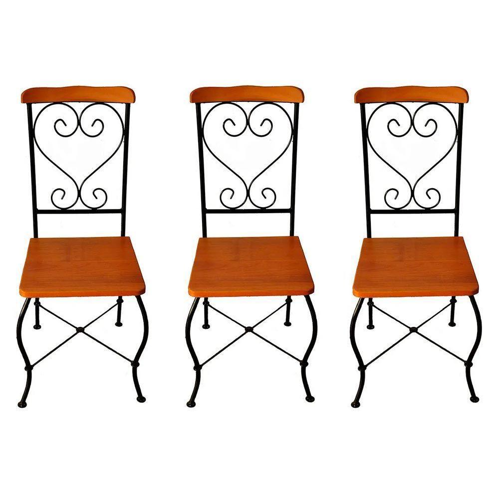 Cadeira De Jantar Conjunto Com 3 Estilo Industrial Rustica Ferro E Madeira Artesanal - 1