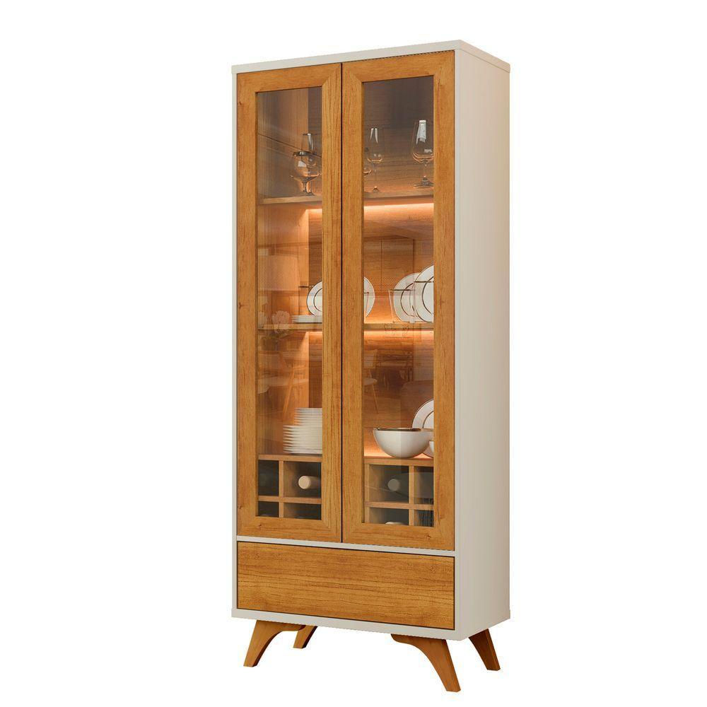 Cristaleira Adega Reflecta 2 Portas De Vidro C- Led - Mavaular Off White-naturalle - 2