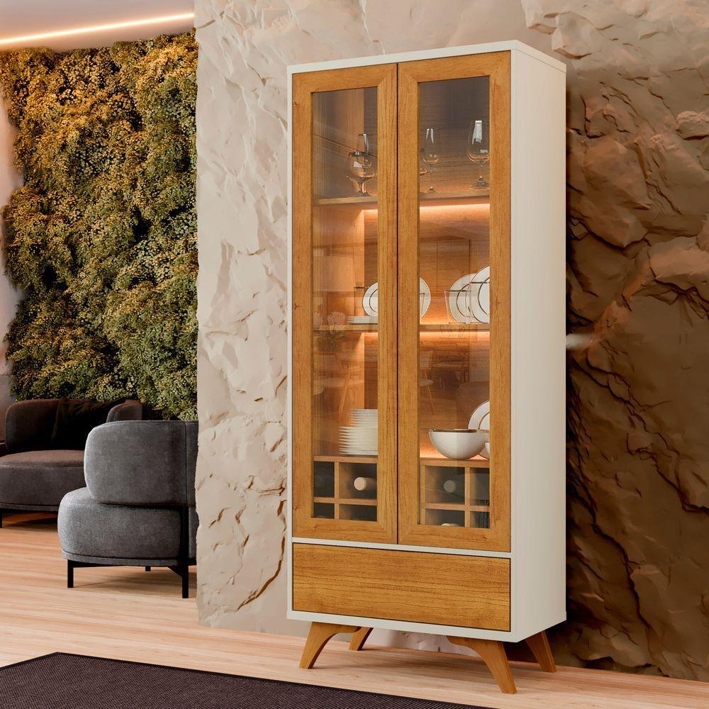 Cristaleira Adega Reflecta 2 Portas De Vidro C- Led - Mavaular Off White-naturalle - 3