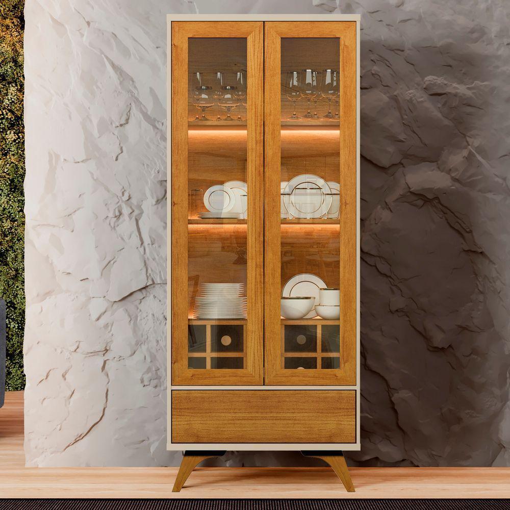 Cristaleira Adega Reflecta 2 Portas De Vidro C- Led - Mavaular Off White-naturalle - 4