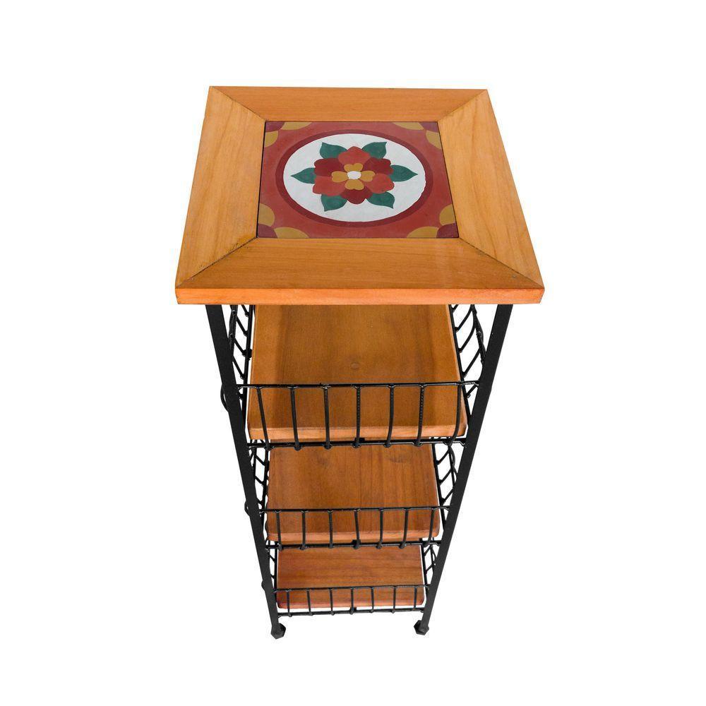 Fruteira De Ferro E Madeira Grande 3 Andares Com Ladrilho Hidráulico Artesanal Ladrilho F2 - 5