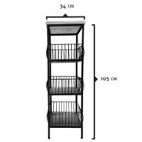 Fruteira De Ferro E Madeira Grande 3 Andares Com Ladrilho Hidráulico Artesanal Ladrilho F2