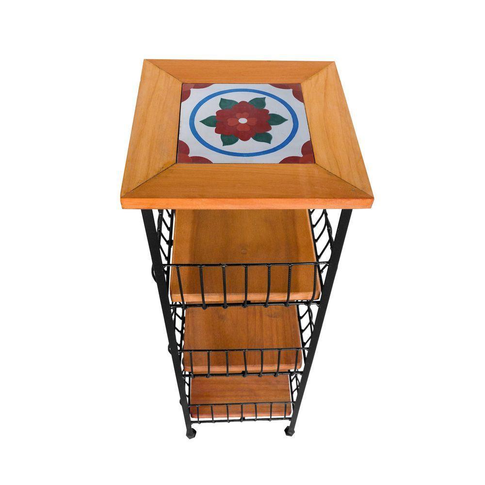 Fruteira De Ferro E Madeira Grande 3 Andares Com Ladrilho Hidráulico Artesanal Ladrilho F1 - 6