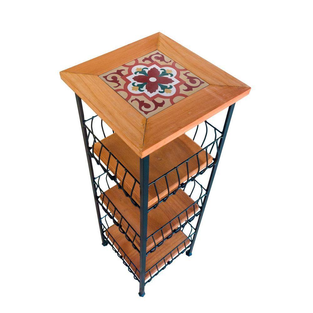 Fruteira De Ferro E Madeira Grande 3 Andares Com Ladrilho Hidráulico Artesanal Ladrilho A5 - 1