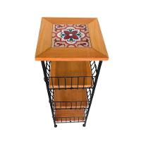 Fruteira De Ferro E Madeira Grande 3 Andares Com Ladrilho Hidráulico Artesanal Ladrilho A5 - 6