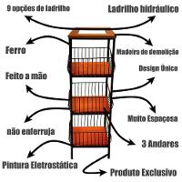 Fruteira De Ferro E Madeira Grande 3 Andares Com Ladrilho Hidráulico Artesanal Ladrilho B4 - 2