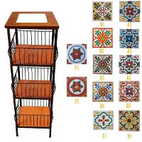 Fruteira De Ferro E Madeira Grande 3 Andares Com Ladrilho Hidráulico Artesanal Ladrilho B4