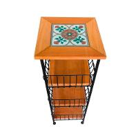 Fruteira De Ferro E Madeira Grande 3 Andares Com Ladrilho Hidráulico Artesanal Ladrilho B3 - 1