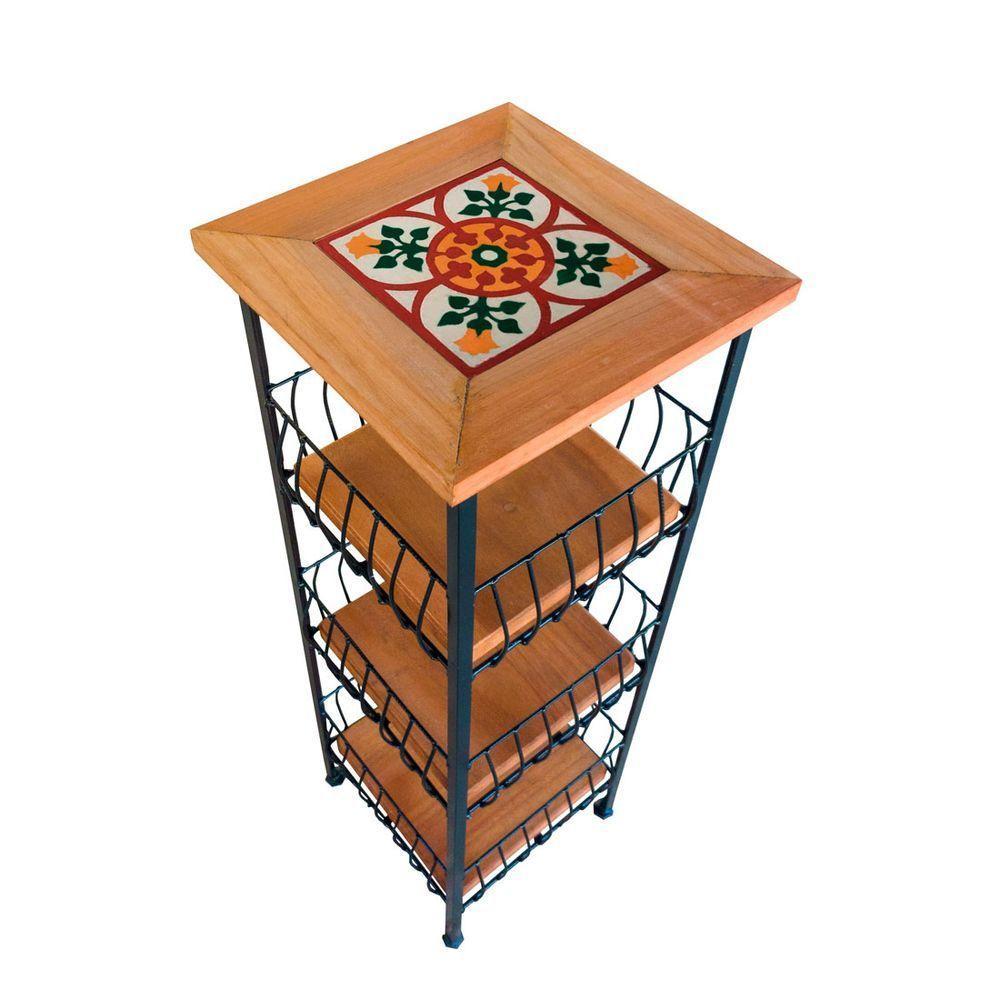 Fruteira De Ferro E Madeira Grande 3 Andares Com Ladrilho Hidráulico Artesanal Ladrilho B2 - 1