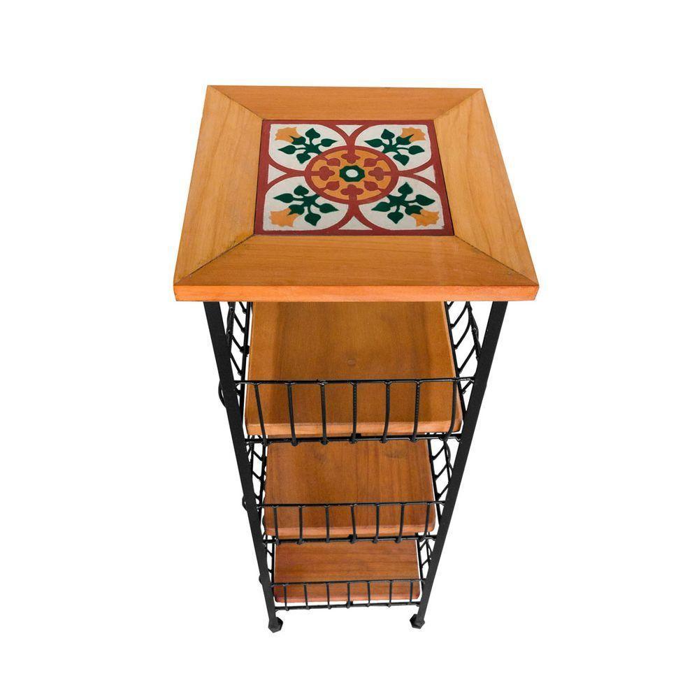 Fruteira De Ferro E Madeira Grande 3 Andares Com Ladrilho Hidráulico Artesanal Ladrilho B2 - 6