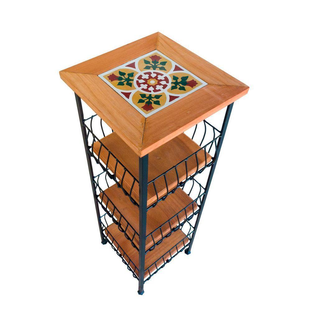 Fruteira De Ferro E Madeira Grande 3 Andares Com Ladrilho Hidráulico Artesanal Ladrilho B1 - 1