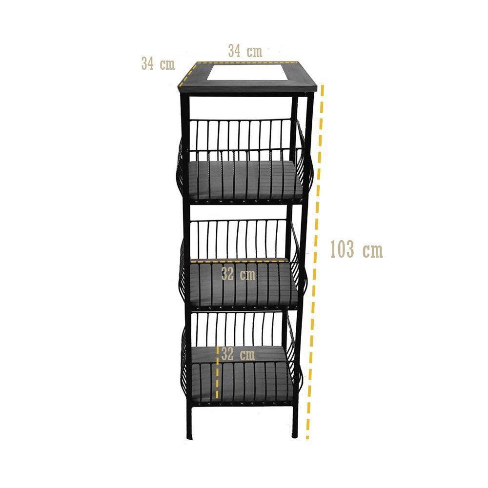Fruteira De Ferro E Madeira Grande 3 Andares Com Ladrilho Hidráulico Artesanal Ladrilho B1 - 3