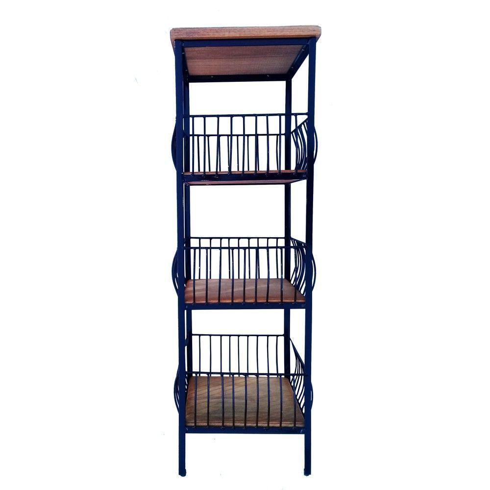 Fruteira De Ferro E Madeira Grande 3 Andares Com Ladrilho Hidráulico Artesanal Ladrilho B1 - 4