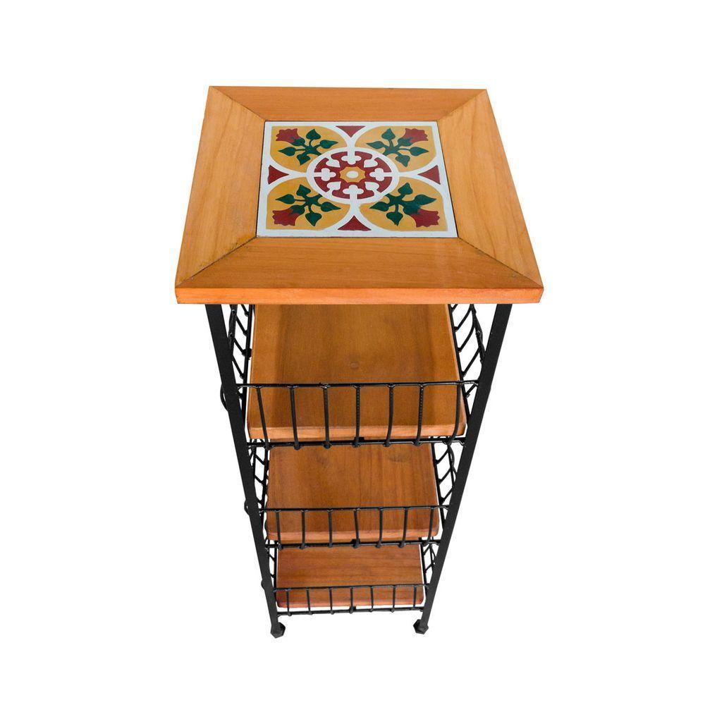 Fruteira De Ferro E Madeira Grande 3 Andares Com Ladrilho Hidráulico Artesanal Ladrilho B1 - 7