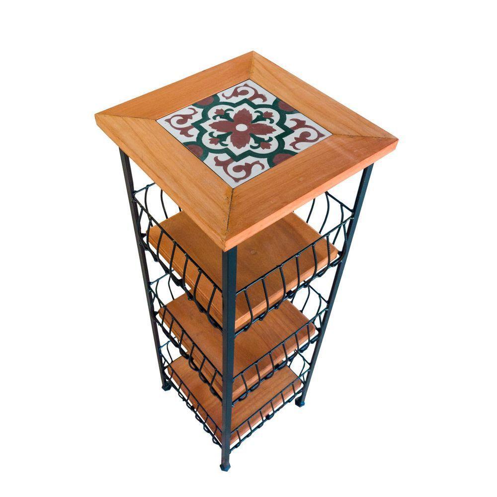 Fruteira De Ferro E Madeira Grande 3 Andares Com Ladrilho Hidráulico Artesanal Ladrilho A3 - 1