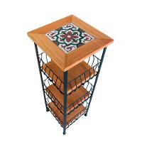 Fruteira De Ferro E Madeira Grande 3 Andares Com Ladrilho Hidráulico Artesanal Ladrilho A3 - 1