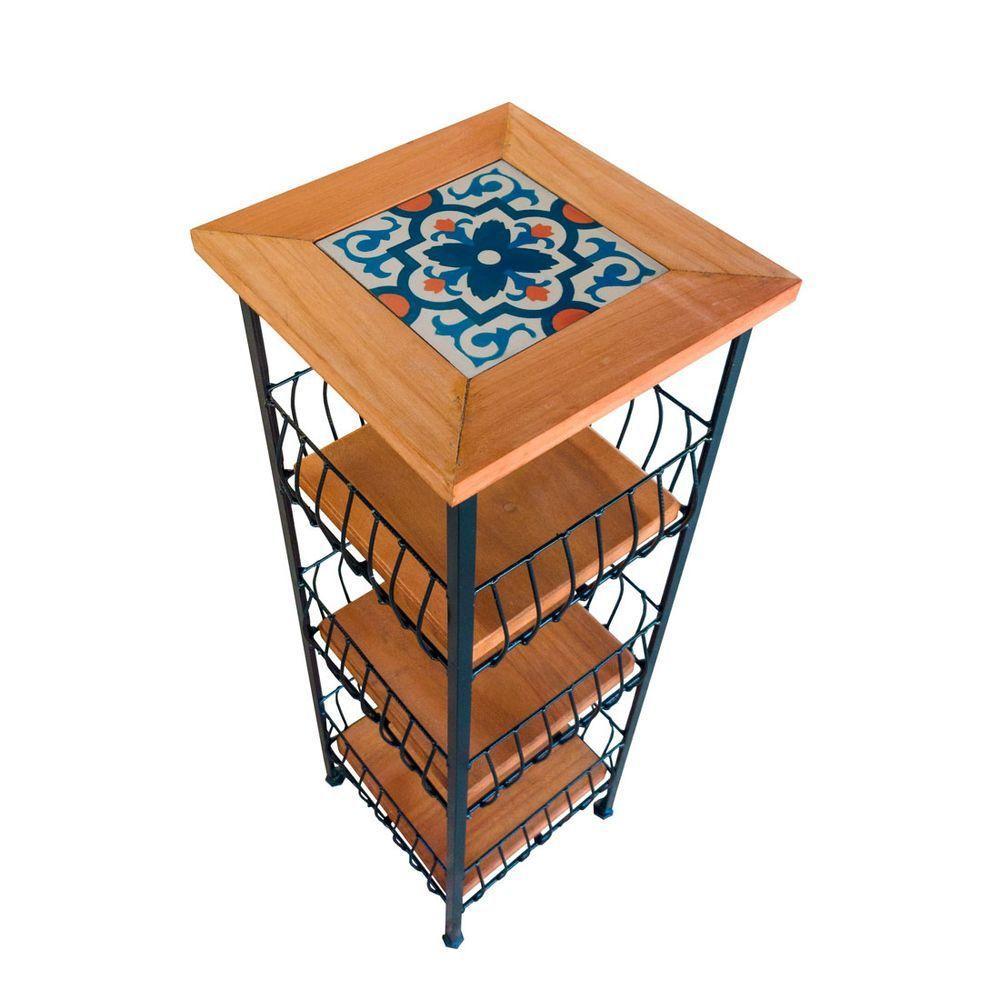 Fruteira De Ferro E Madeira Grande 3 Andares Com Ladrilho Hidráulico Artesanal Ladrilho A2 - 1