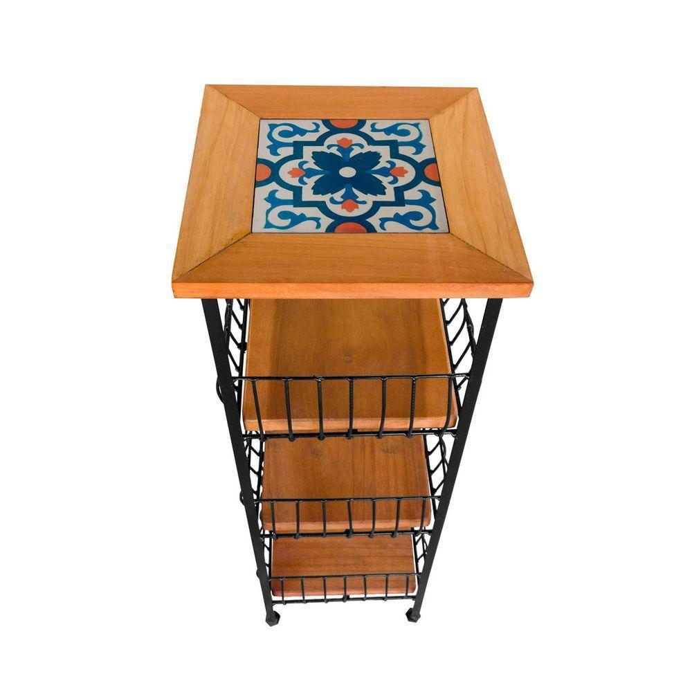 Fruteira De Ferro E Madeira Grande 3 Andares Com Ladrilho Hidráulico Artesanal Ladrilho A2 - 6