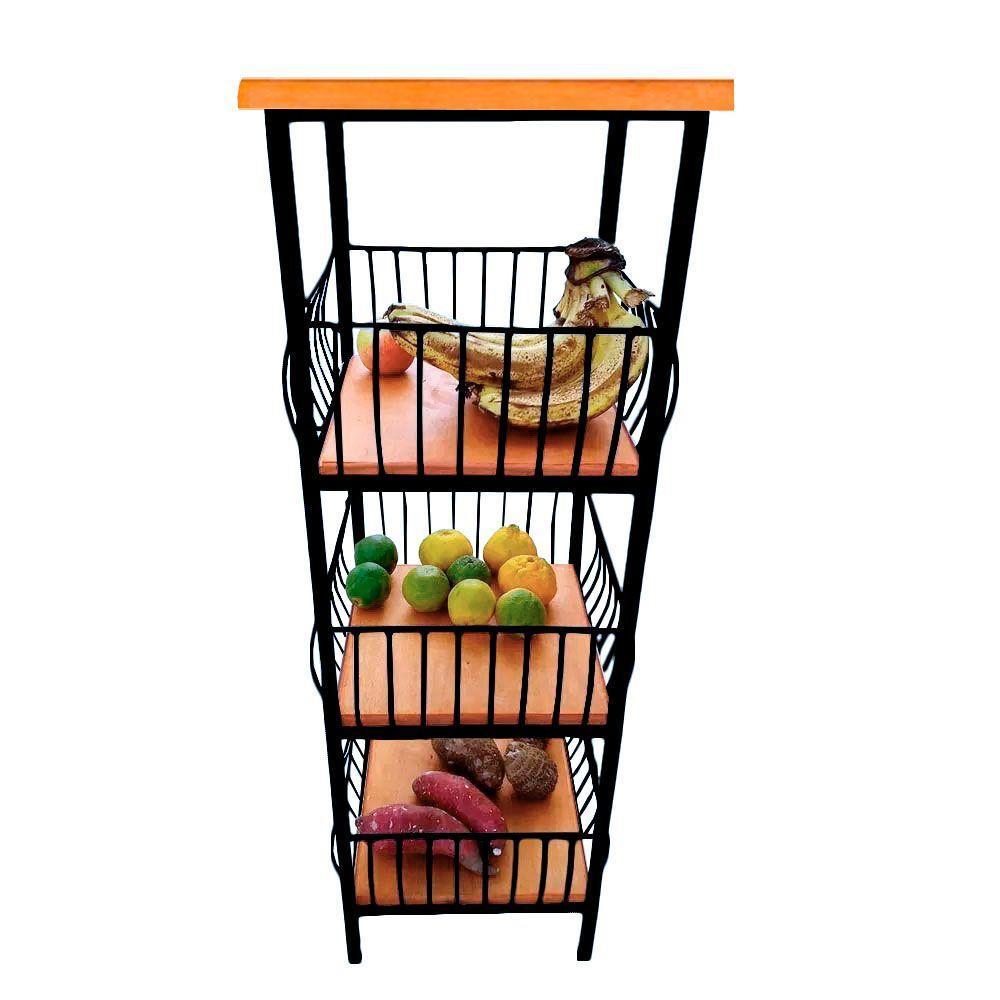Fruteira De Ferro E Madeira Grande 3 Andares Com Ladrilho Hidráulico Artesanal Ladrilho A1 - 4