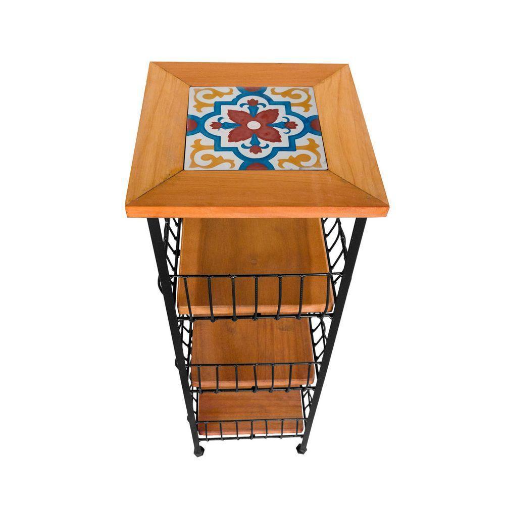 Fruteira De Ferro E Madeira Grande 3 Andares Com Ladrilho Hidráulico Artesanal Ladrilho A1 - 6