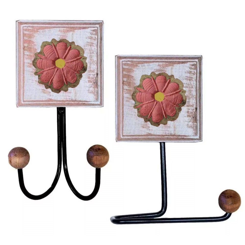 Kit Banheiro Com 2 Toalheiros Duplos + Porta Papel Higiênico + Toalheiro Rustico Artesanal Cor Rosa - 5