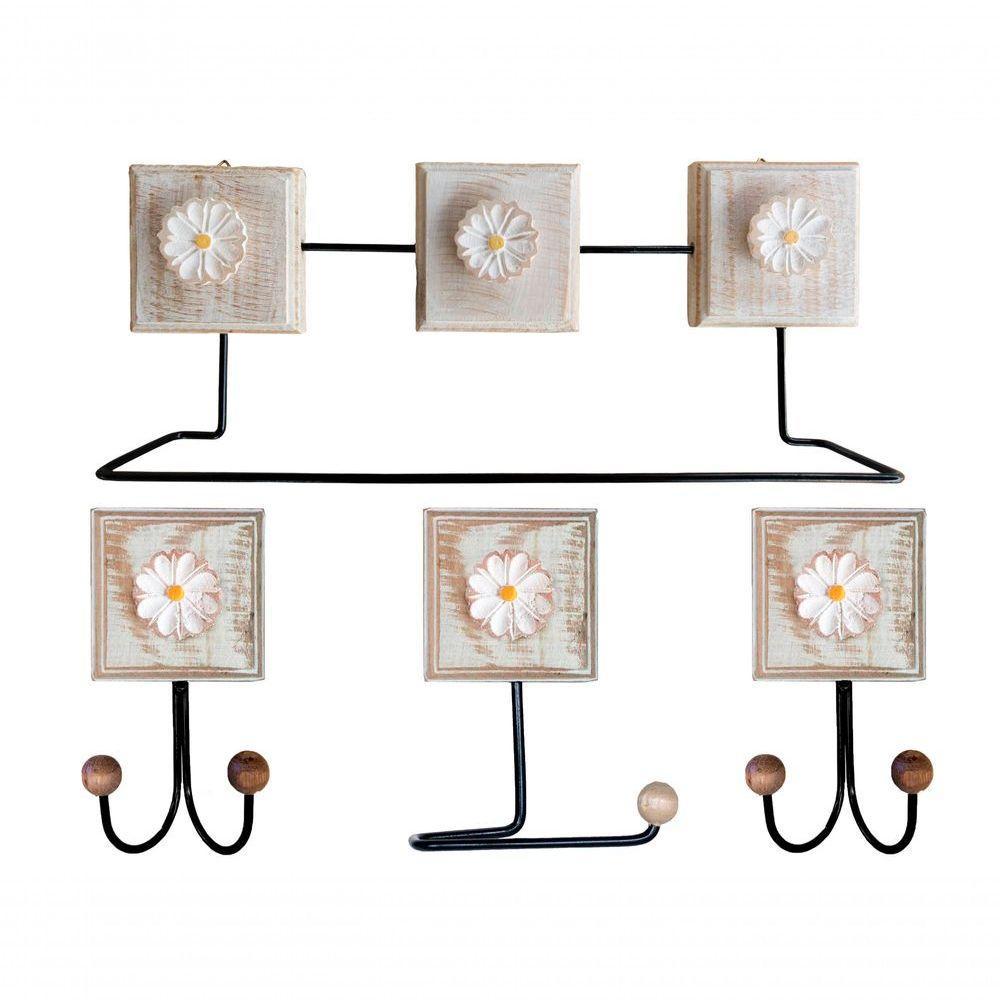 Kit Banheiro Com 2 Toalheiros Duplos + Porta Papel Higiênico + Toalheiro Rustico Artesanal Cor Branco - 1