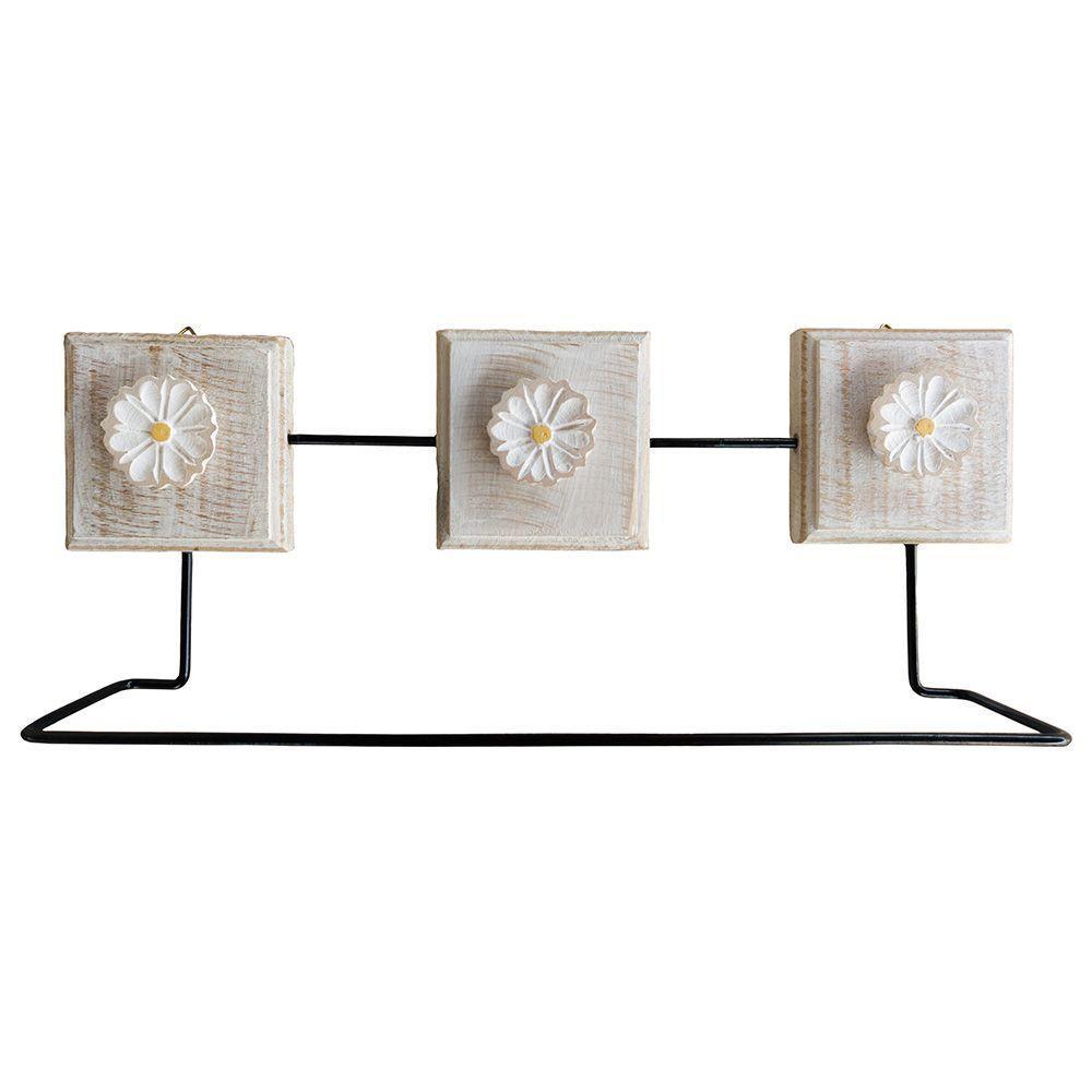 Kit Banheiro Com 2 Toalheiros Duplos + Porta Papel Higiênico + Toalheiro Rustico Artesanal Cor Branco - 8