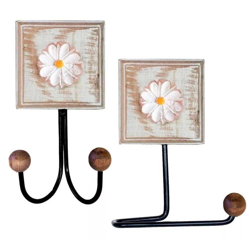 Kit Banheiro Com 2 Toalheiros Duplos + Porta Papel Higiênico + Toalheiro Rustico Artesanal Cor Branco - 9