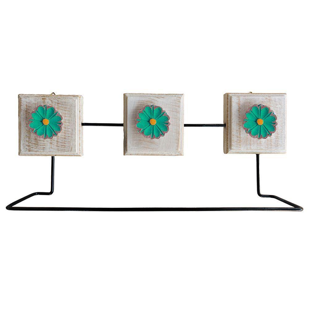 Kit Banheiro Com 2 Toalheiros Duplos + Porta Papel Higiênico + Toalheiro Rustico Artesanal Cor Verde - 6