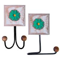 Kit Banheiro Com 2 Toalheiros Duplos + Porta Papel Higiênico + Toalheiro Rustico Artesanal Cor Verde - 3