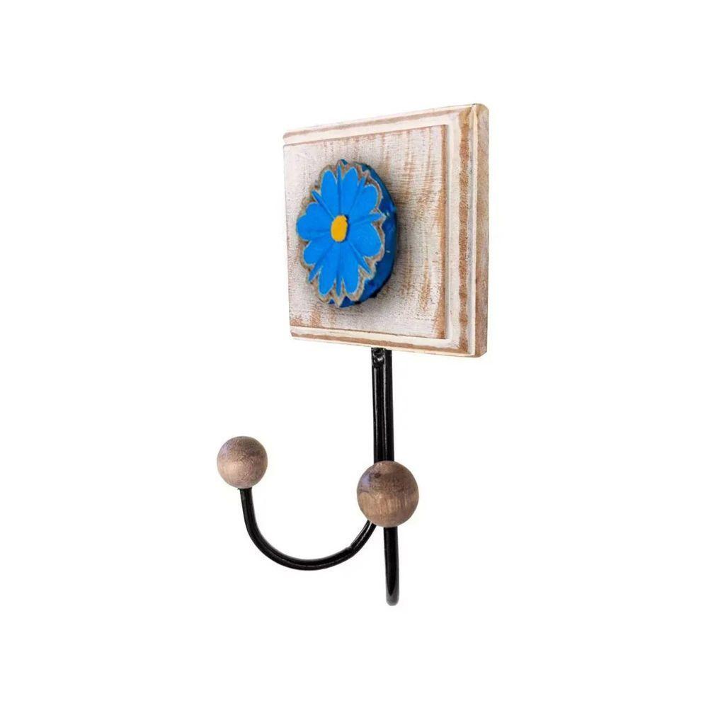 Kit Banheiro Com 2 Toalheiros Duplos + Porta Papel Higiênico + Toalheiro Rustico Artesanal Cor Azul - 4