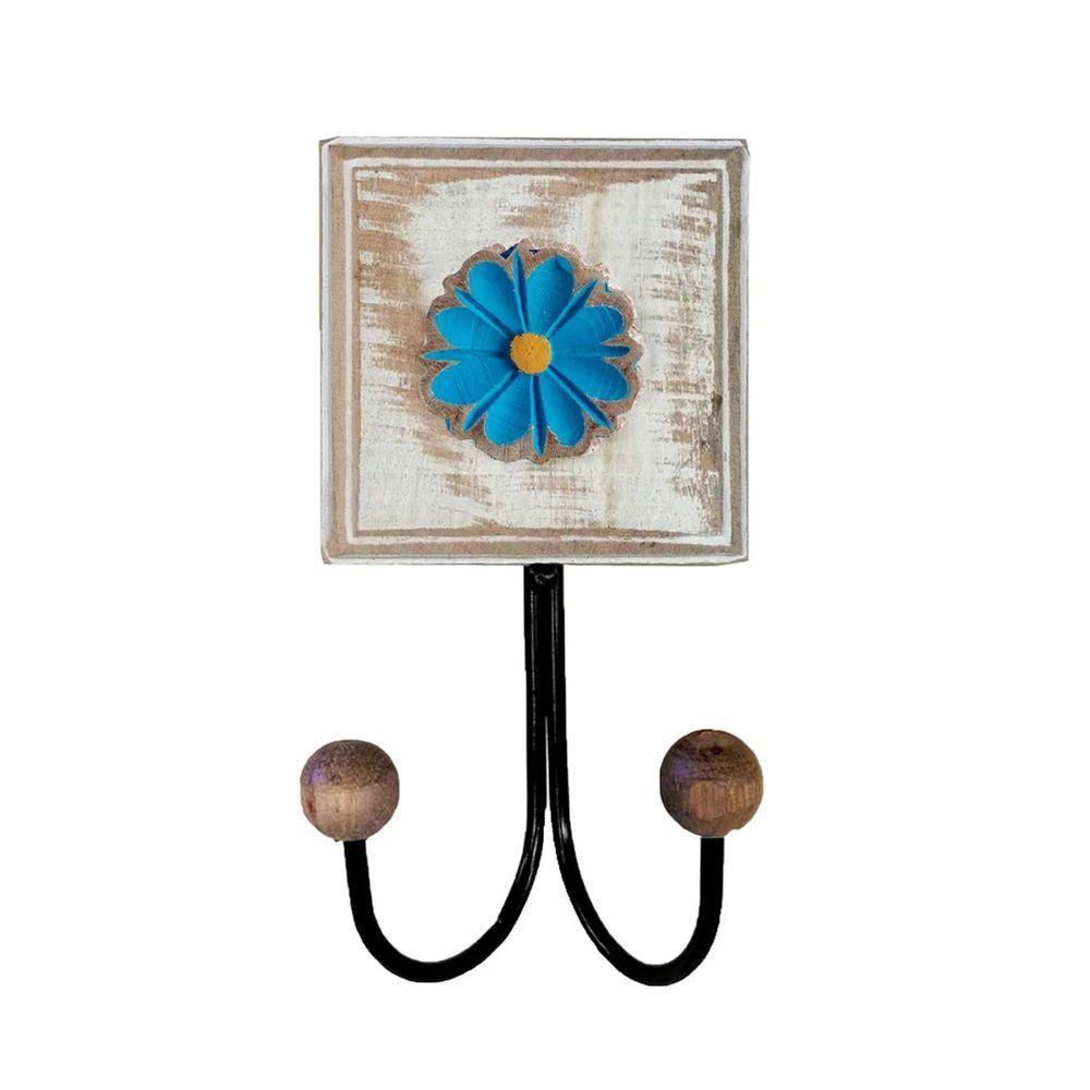 Kit Banheiro Com 2 Toalheiros Duplos + Porta Papel Higiênico + Toalheiro Rustico Artesanal Cor Azul - 7