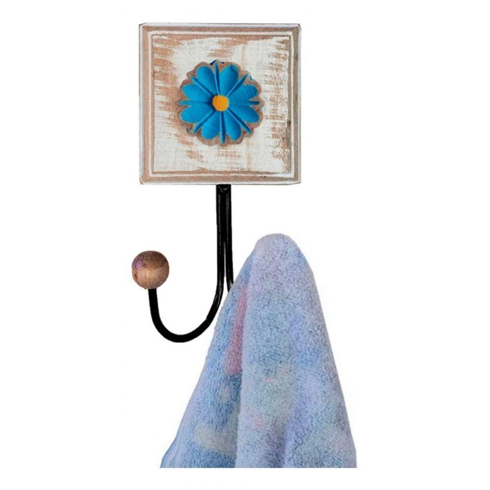 Kit Banheiro 5 Peças Artesanal Rústico Flor De Madeira 3d Anúncio Com Variação Cor Azul - 2