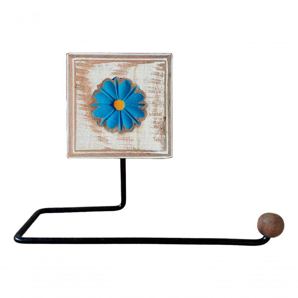 Kit Banheiro 5 Peças Artesanal Rústico Flor De Madeira 3d Anúncio Com Variação Cor Azul - 6