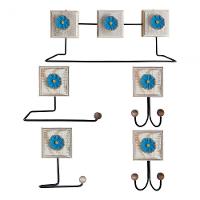 Kit Banheiro 5 Peças Artesanal Rústico Flor De Madeira 3d Anúncio Com Variação Cor Azul - 1