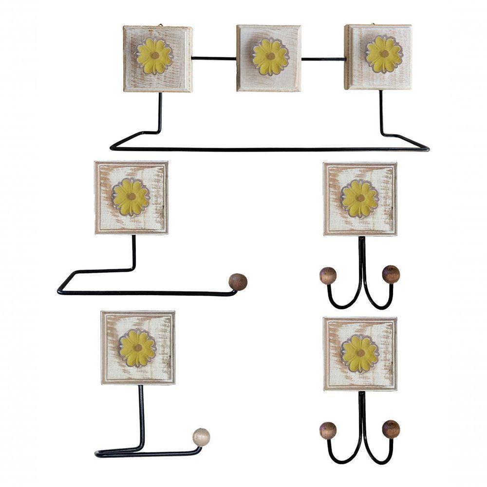 Kit Banheiro 5 Peças Artesanal Rústico Flor De Madeira 3d Anúncio Com Variação Cor Amarelo - 1