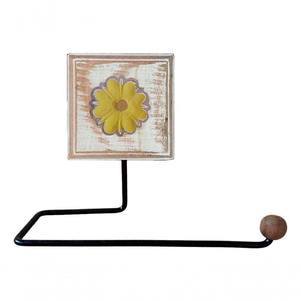 Kit Banheiro 5 Peças Artesanal Rústico Flor De Madeira 3d Anúncio Com Variação Cor Amarelo - 3