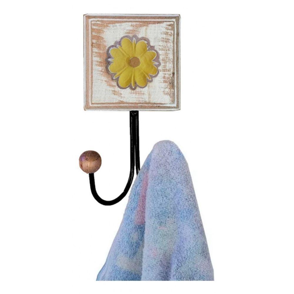 Kit Banheiro 5 Peças Artesanal Rústico Flor De Madeira 3d Anúncio Com Variação Cor Amarelo - 4