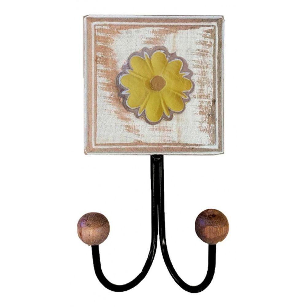 Kit Banheiro 5 Peças Artesanal Rústico Flor De Madeira 3d Anúncio Com Variação Cor Amarelo - 6