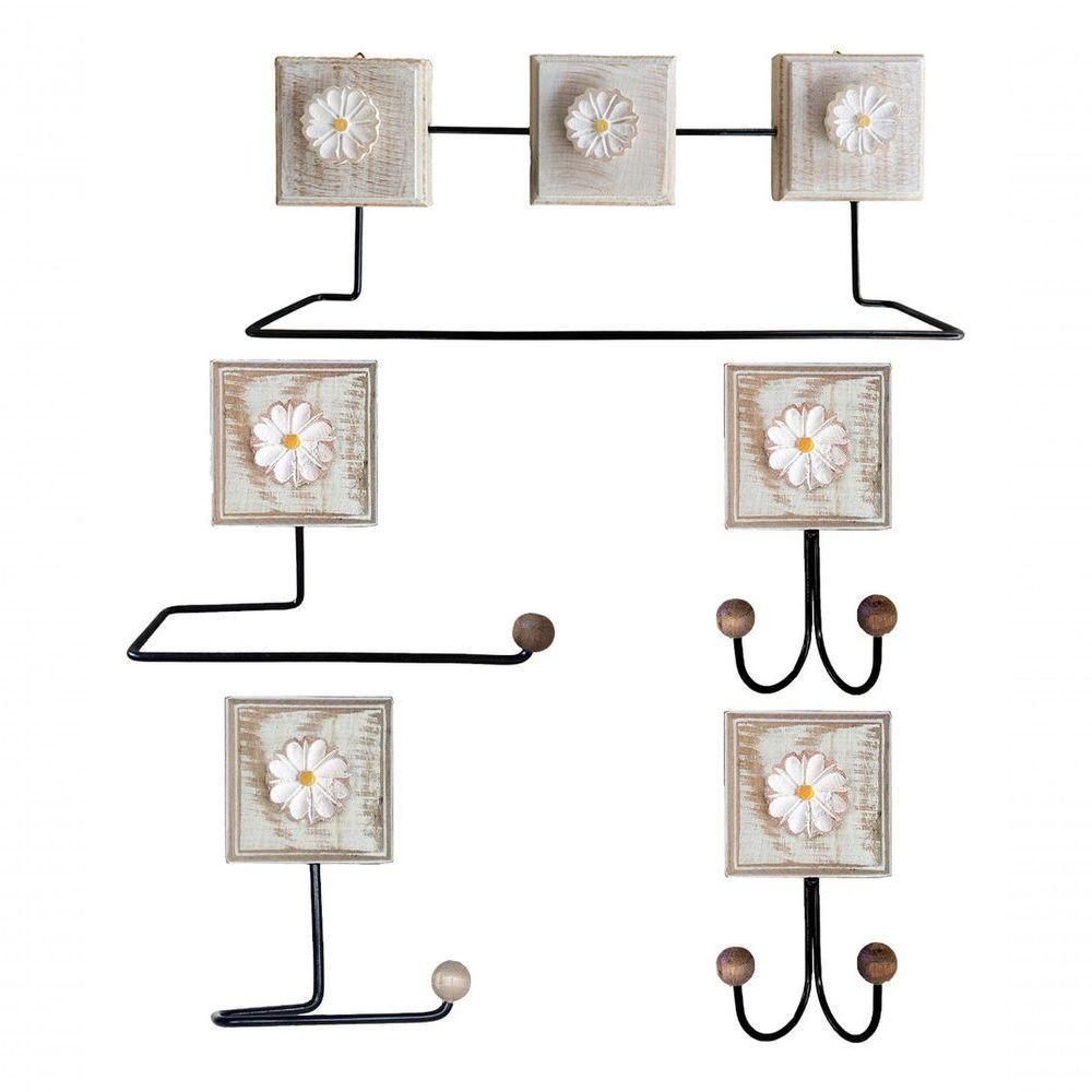 Kit Banheiro 5 Peças Artesanal Rústico Flor De Madeira 3d Anúncio Com Variação Cor Branco - 1