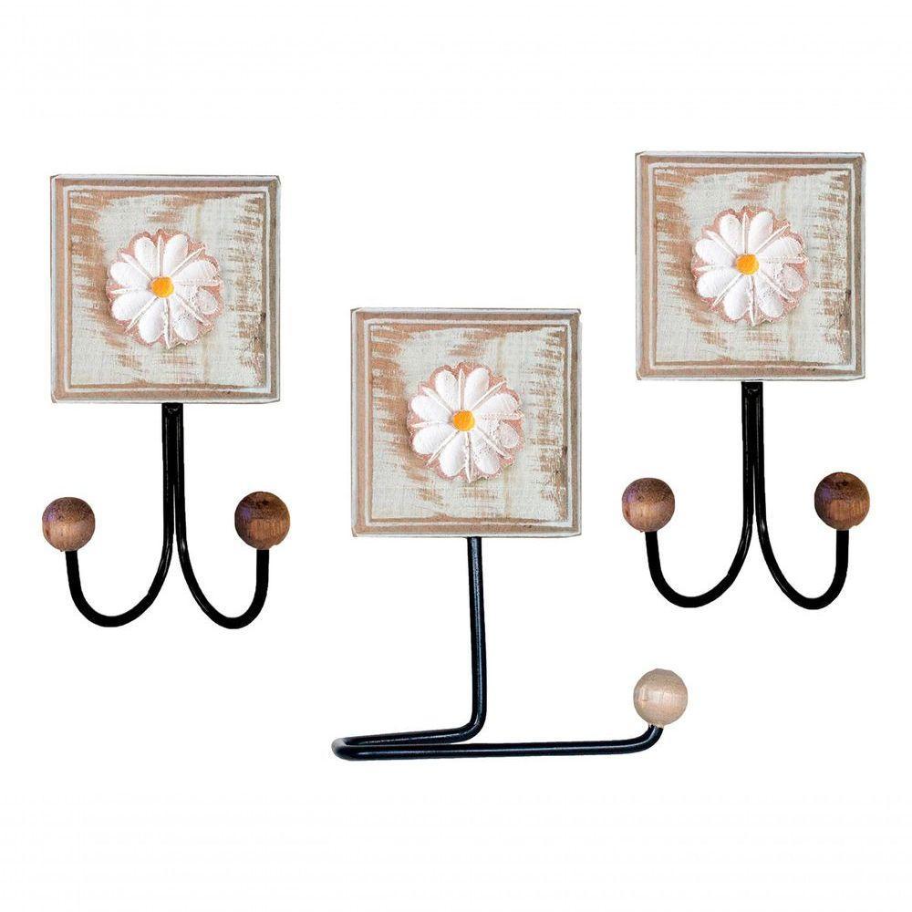 Kit Banheiro 5 Peças Artesanal Rústico Flor De Madeira 3d Anúncio Com Variação Cor Branco - 8