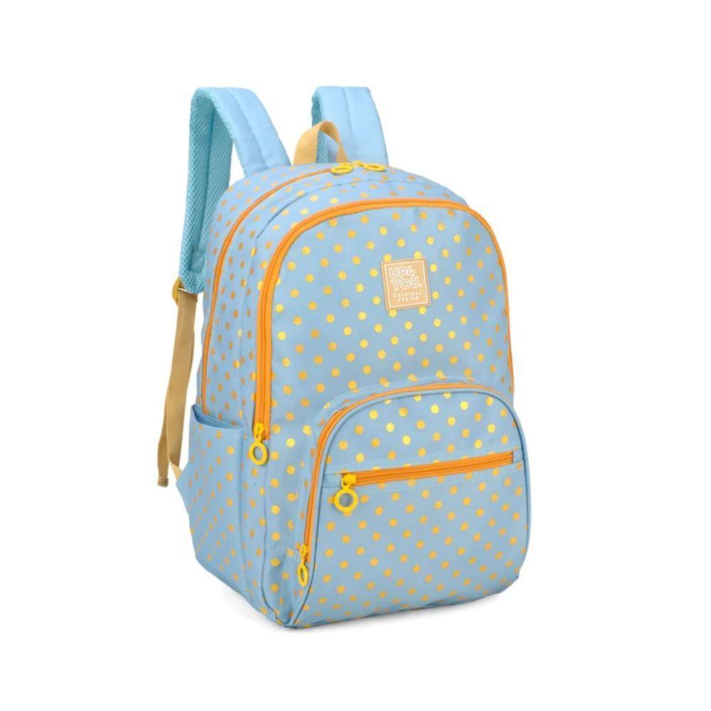 Mochila De Costas Up4you Azul Com Bolinhas Laranja - Luxcel - 1