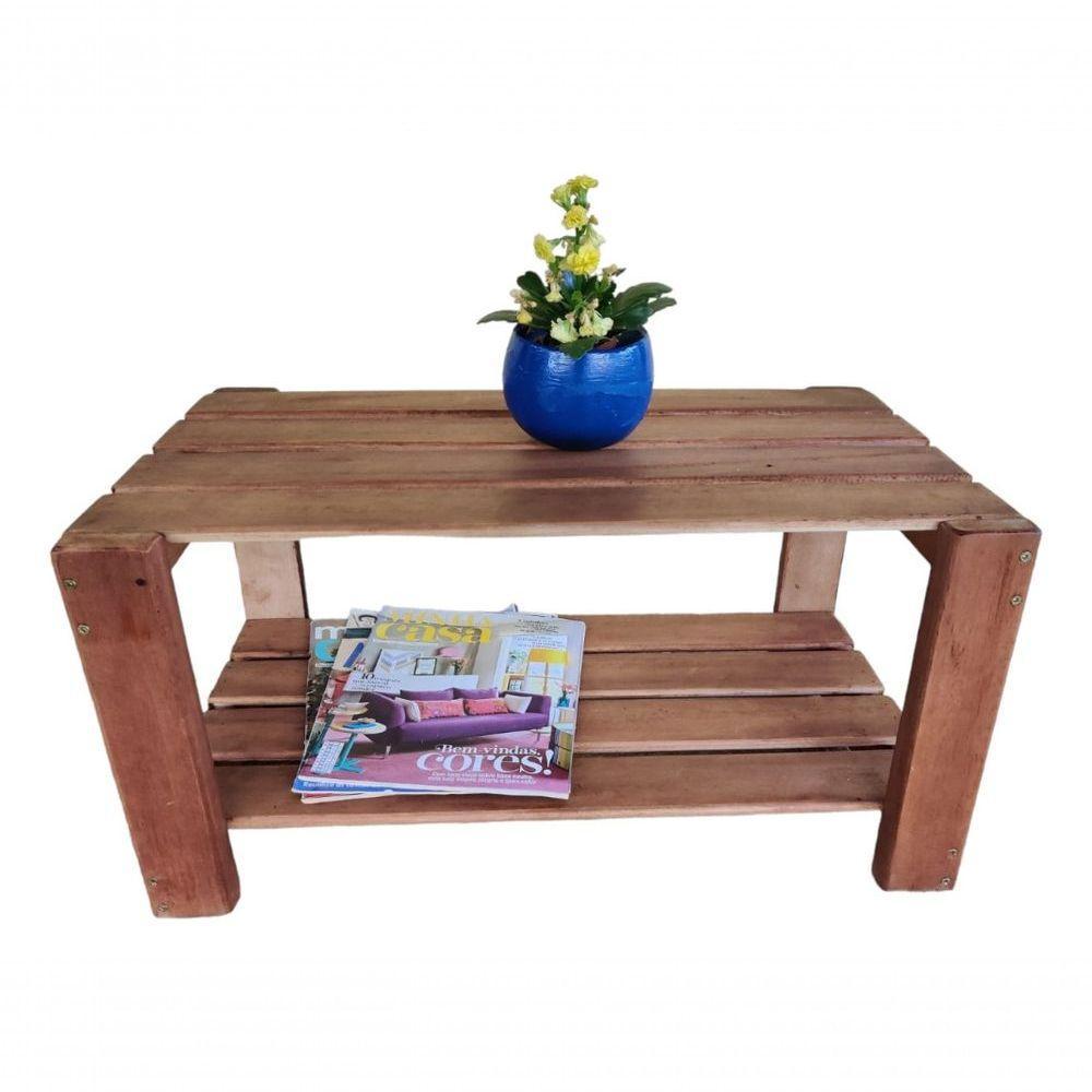 Mesinha De Centro Rústica De Madeira Maciça Artesanal Cor Madeira - 1