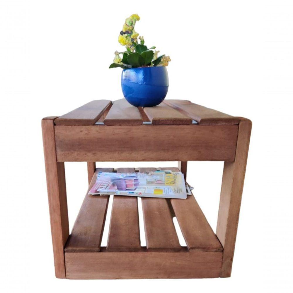 Mesinha De Centro Rústica De Madeira Maciça Artesanal Cor Madeira - 6