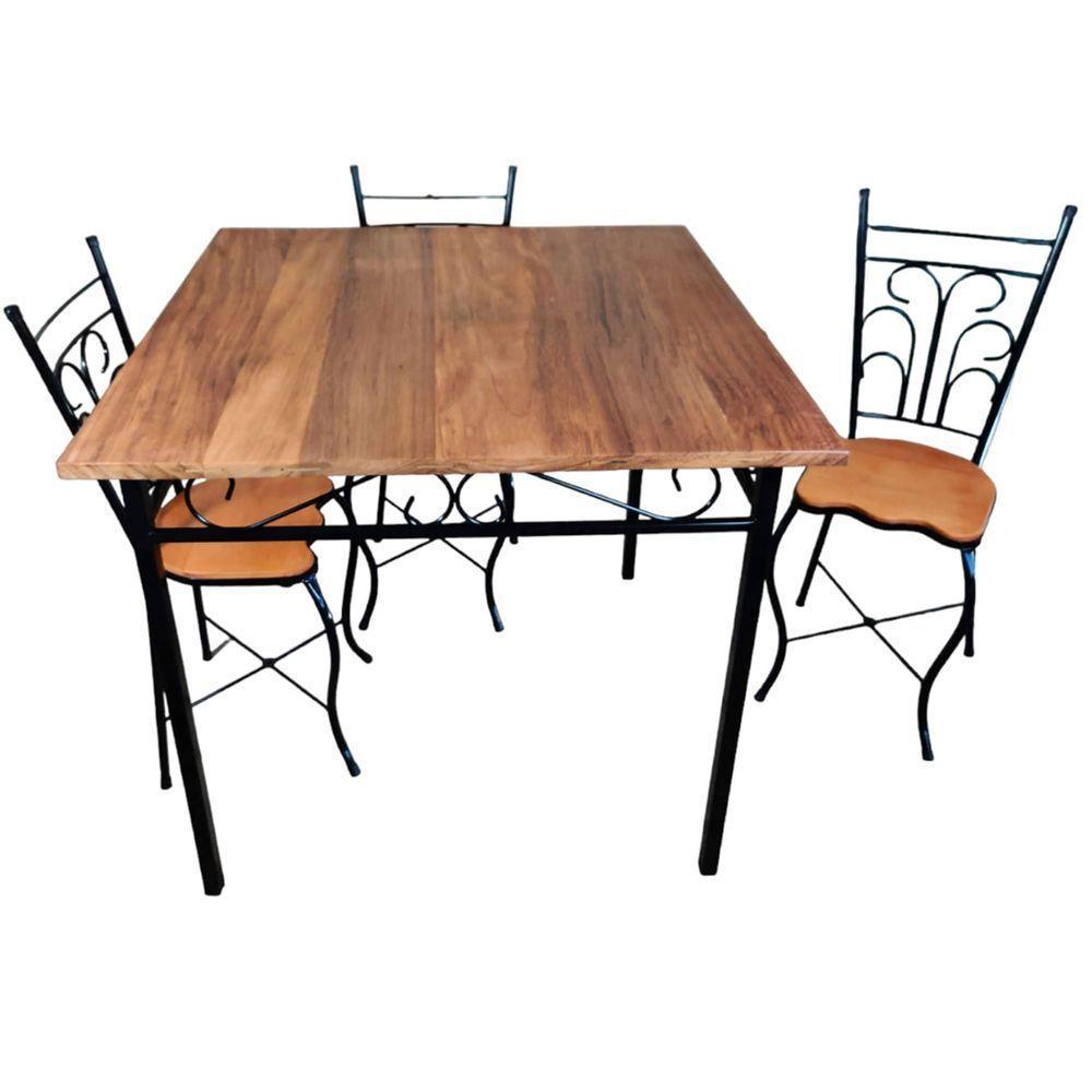 Mesa De Jantar artesanal Ferro E Madeira 4 Lugares Quadrada Tamanho 70x70cm - 4