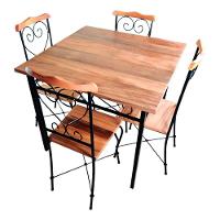 Mesa De Jantar artesanal Ferro E Madeira 4 Lugares Quadrada Tamanho 70x70cm - 2