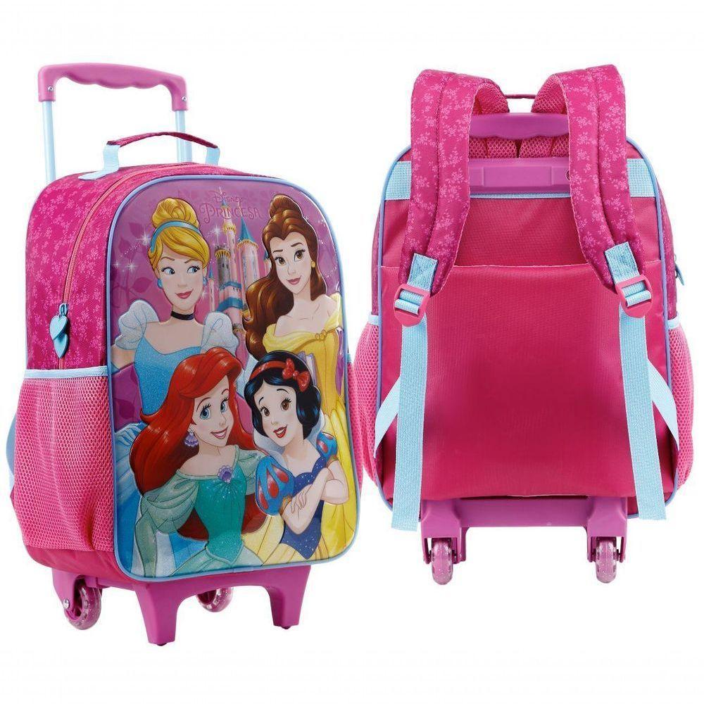 Mochila Princesas Disney Bolsa Rodinha Infantil 16l Rosa - 1