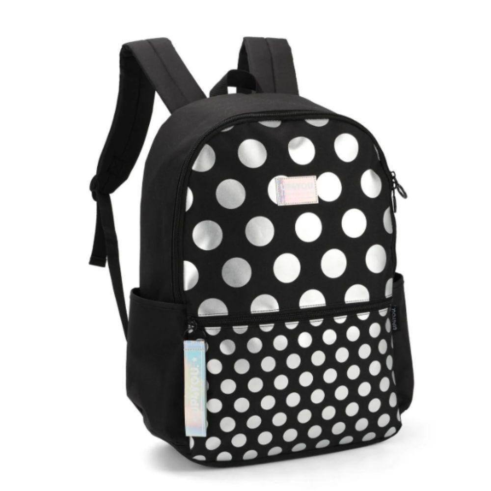 Mochila Juvenil Preta C/ Bolinhas Prata Up4you - 1