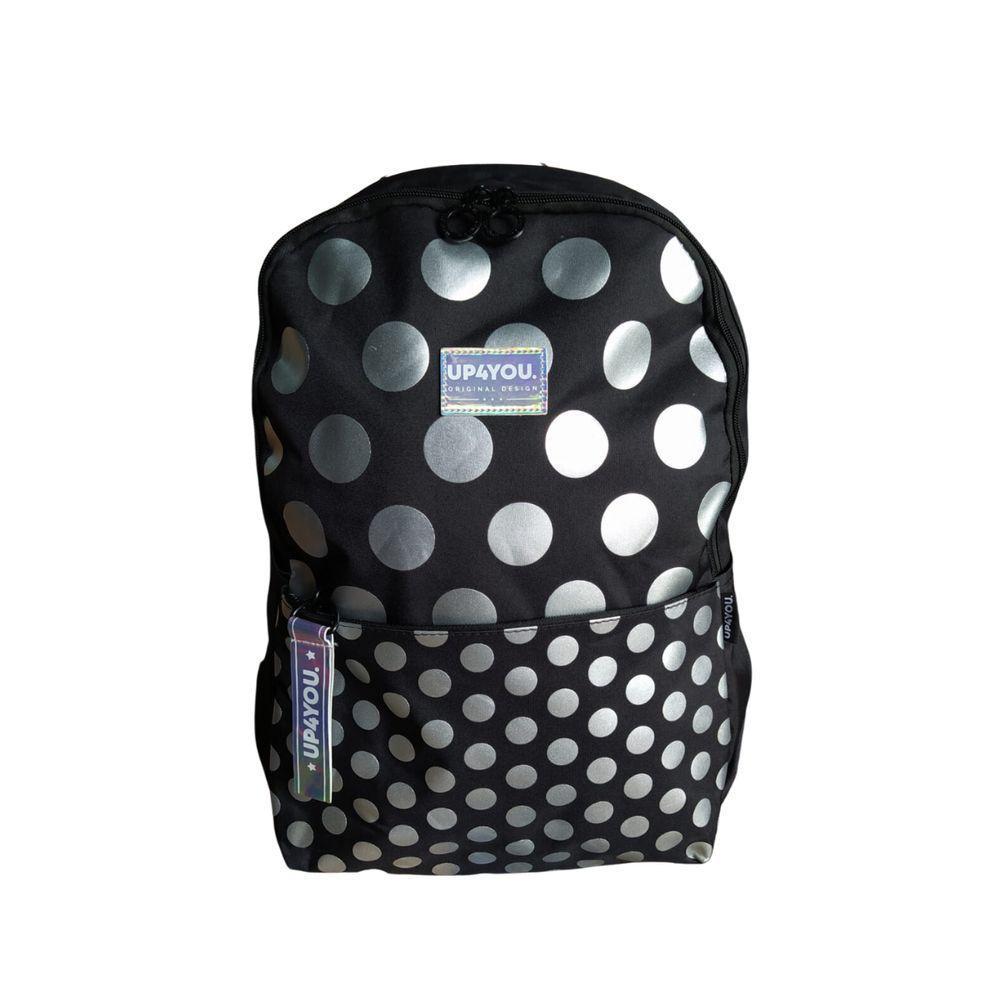 Mochila Juvenil Preta C/ Bolinhas Prata Up4you - 5